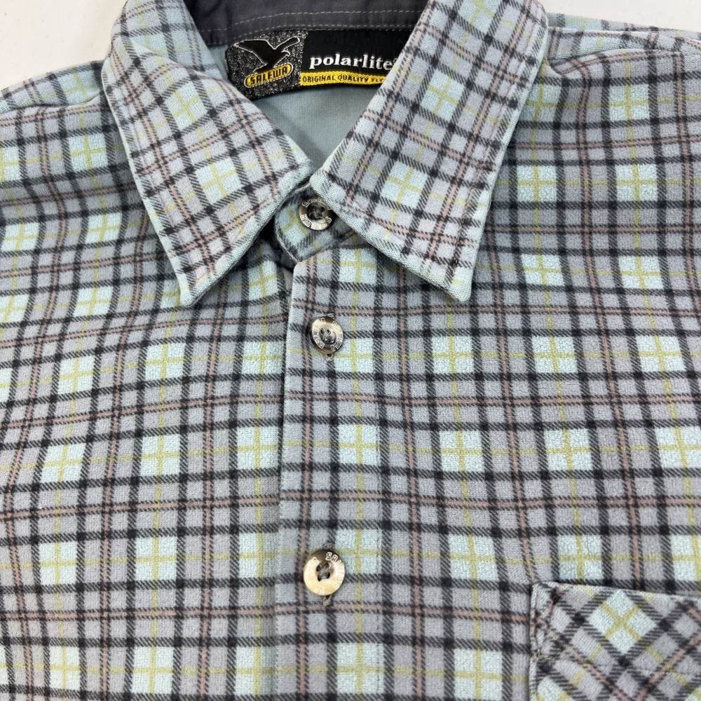 Salewa Polarlite Men's Fleece‎ Blue Plaid Button Up Outdoor Shirt Size Small